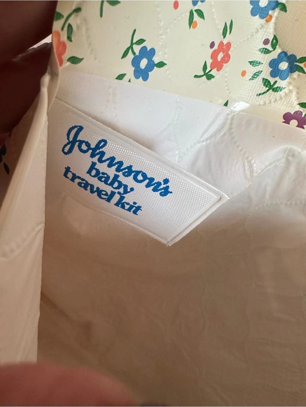 Vintage 70’s Johnson’s Cream Floral Baby Bag with Blue, Purple, and Pink Flowers